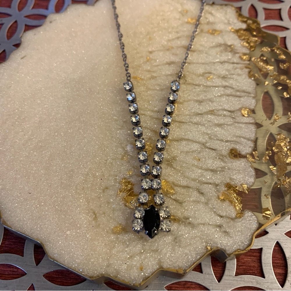 Silver Tone White Black Rhinestone Necklace